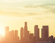 city skyline at sunset