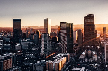 city skyline at sunset