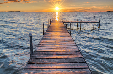 empty pier at sunset